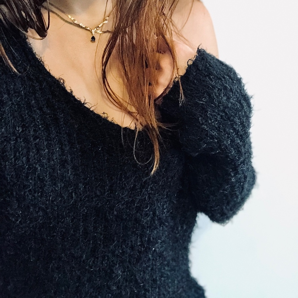 LF Oversized Black Fuzzy Sweater
